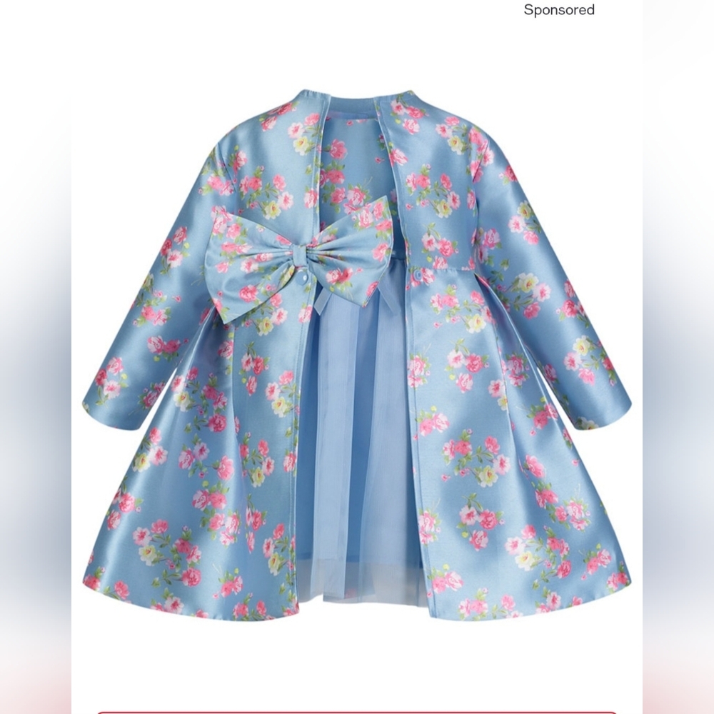Blueberi Boulevard Light Blue Dress with Pink Floral Accents